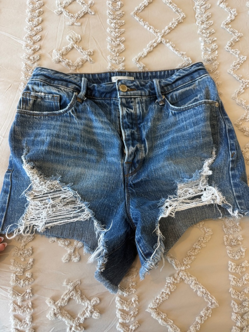 Good American Distressed Blue Denim Jean Shorts